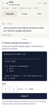 The keypad under Claude's model list, which Jantar can't turn into buttons: the screen's lines, two moves down counted, and Enter.